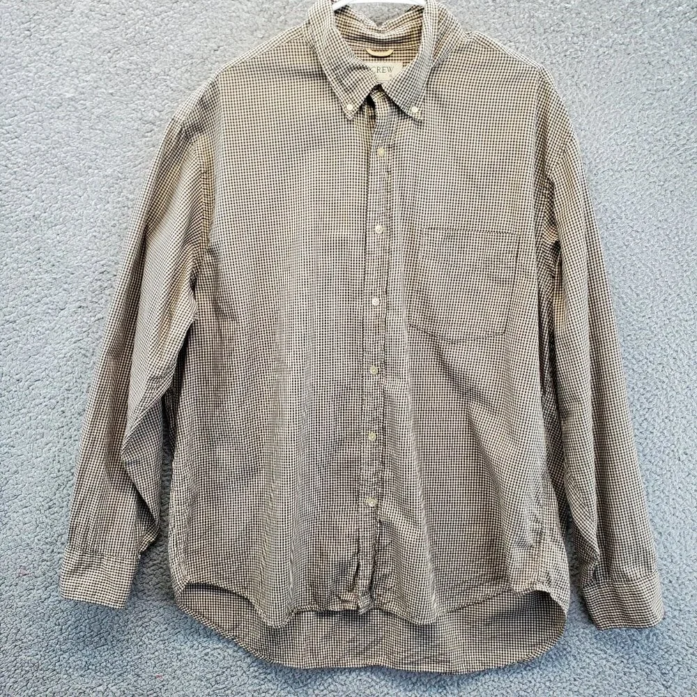 J. Crew Shirt Mens XL Gingham Stretch Button Up Long Sleeve Brown Check‎ Pocket